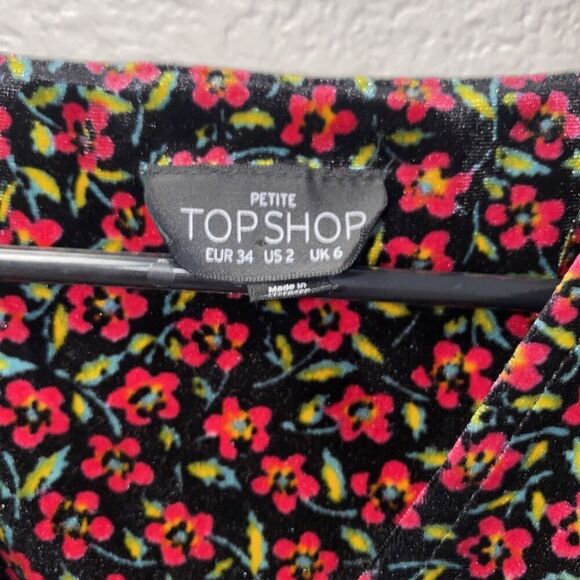 Topshop Petite Velvet floral Mini Dress Size 2 Grunge Whimsygoth Y2K 90's - Picture 5 of 8